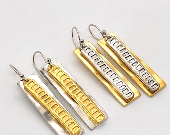 Ready to Ship / Long Silver Earrings / Mixed Metal Earrings / Artisan Jewelry / Long Gold Earrings / Silver and Gold Jewelry /  Under 50