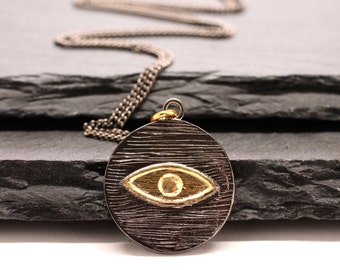 Trendy Evil Eye Necklace / Silver and Gold Necklace / Black and Gold Necklace /Evil Eye Layering Necklace