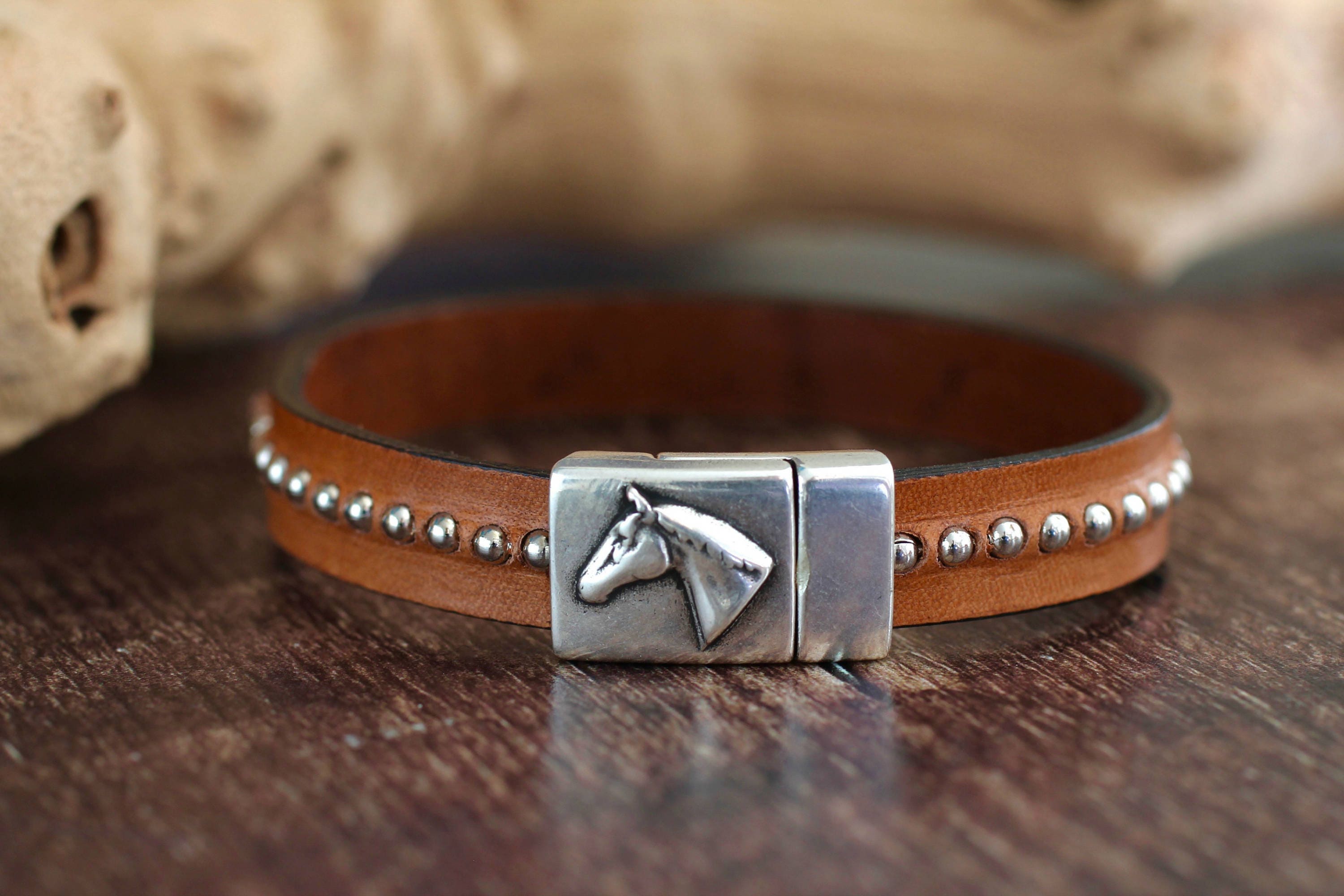 Leather Horse Bracelet / Brown Leather Bracelet / Equestrian Etsy