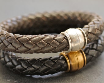 Braided Leather Bangle / Mens Leather Bracelet / Everyday Jewelry For Him