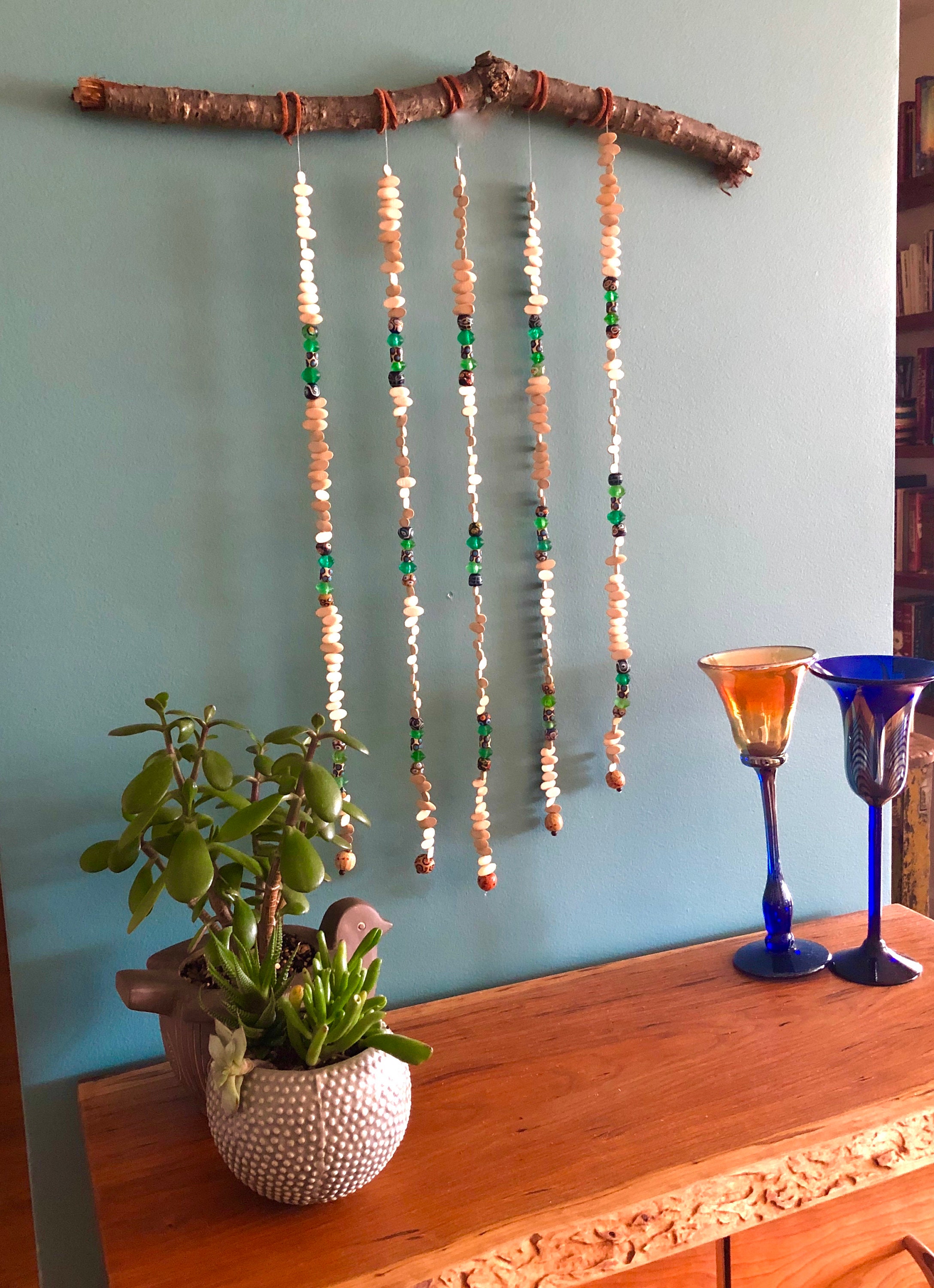 Bead Wall Hanging / Cool Home Decor / Wood and Glass Hanging / Etsy