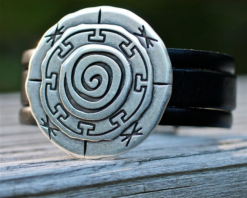 Mandala Bracelet Spiritual Jewelry Leather Bracelet Silver Bracelet Leather Cuff Amy Fine Design Large Silver Bracelet