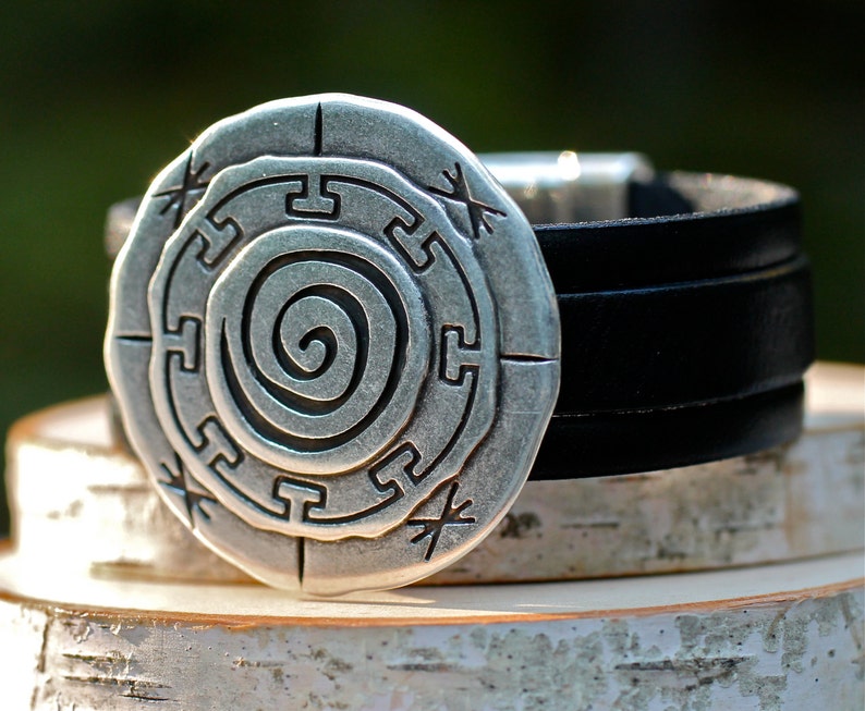 Mandala Bracelet Spiritual Jewelry Leather Bracelet Silver Bracelet Leather Cuff Amy Fine Design Large Silver Bracelet