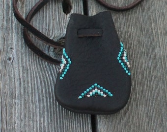 Beaded medicine bag , Beaded necklace bag