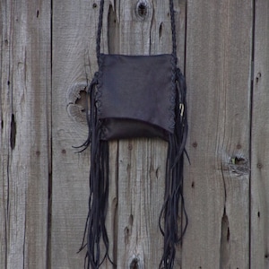 Fringed  purse ,  Leather handbag , Small black purse, Simple black purse, Handmade leather purse, Crossbody phone bag
