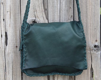 Handmade Green Leather Messenger Bag: Women's Fashion Handbag