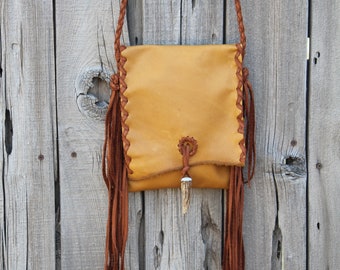 Fringed leather handbag, festival bag, waist bag, fringed purse, boho hippie bag, leather phone bag