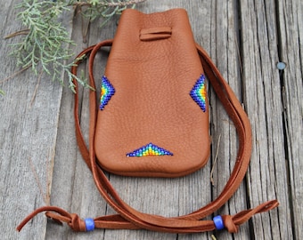 Beaded Buckskin Leather Medicine Bag: Large Chevron Pouch