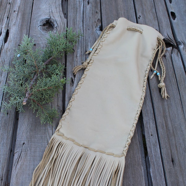 Fringed leather pipe bag , leather pipe bag ,  Pipe bag , Chanupa bag