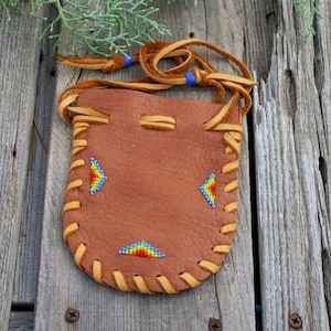 Beaded medicine bag ,  Drawstring medicine bag , Beaded leather pouch , Beaded leather bag