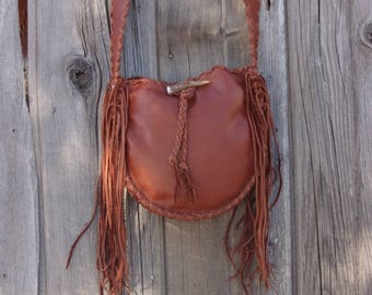 Soft leather tote , Mahogany brown leather handbag with fringe , everyday bag , Leather crossbody shoulder bag