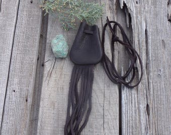 Fringed Leather Medicine Bag, Small Neck Pouch