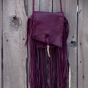 Bolso de cuero estilo rústico con flecos, bolso de cuero borgoña, bolso Crossbody