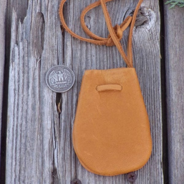 Leather medicine bag ,  Leather necklace bag, Leather crystal bag, Drawstring neck bag . Leather neck pouch