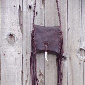 Fringed leather bag , Small brown leather purse, Brown leather possibles bag, Small leather phone bag, Unique image 1