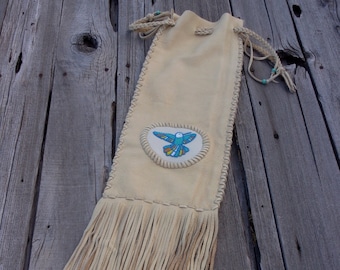 Pipe bag, beaded hummingbird pipe bag, custom pipe bag, handmade custom pipe bag , fringed pipe bag ,  shamans pipe bag, native pipe bag