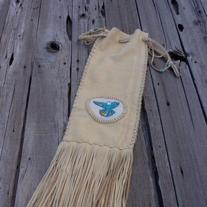 Pipe bag, beaded hummingbird pipe bag, custom pipe bag, handmade custom pipe bag , fringed pipe bag ,  shamans pipe bag, native pipe bag
