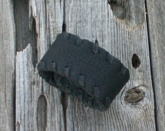 Black Leather Cuff Bracelet, Magnetic Snap Closure