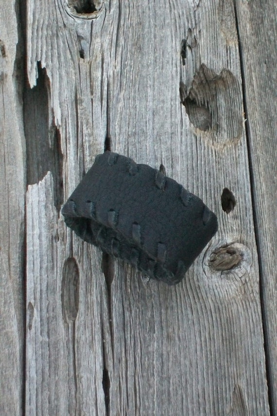 Black Leather Cuff Bracelet, Magnetic Snap Closure