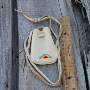 Beaded buckskin bag , Leather medicine pouch , Crystal bag , Talisman bag image 3