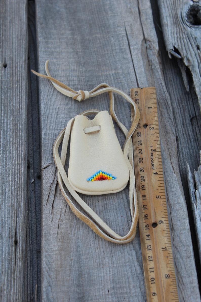 Beaded buckskin bag , Leather medicine pouch , Crystal bag , Talisman bag image 3