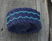 Purple leather cuff , Beaded cuff