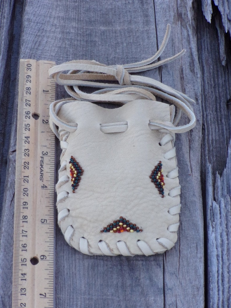 Leather drawstring pouch Beaded medicine pouch Keepsake Etsy