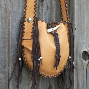 Fringed leather tote , Handmade crossbody bag , Crossbody shoulder bag , Leather handbag image 2