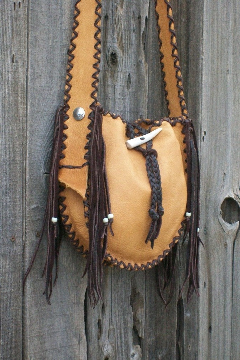 Fringed leather tote , Handmade crossbody bag , Crossbody shoulder bag , Leather handbag image 2