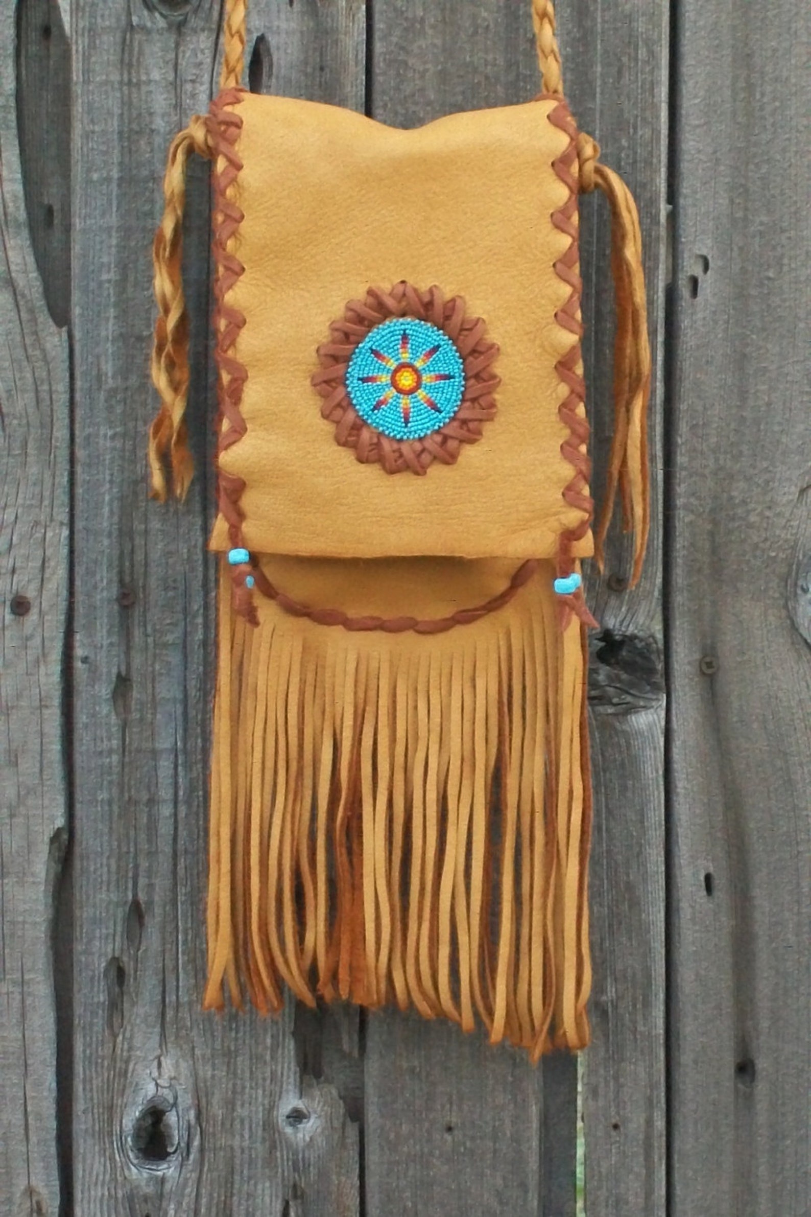 Beaded Hippie Purse Fringed Leather Handbag Crossbody Etsy