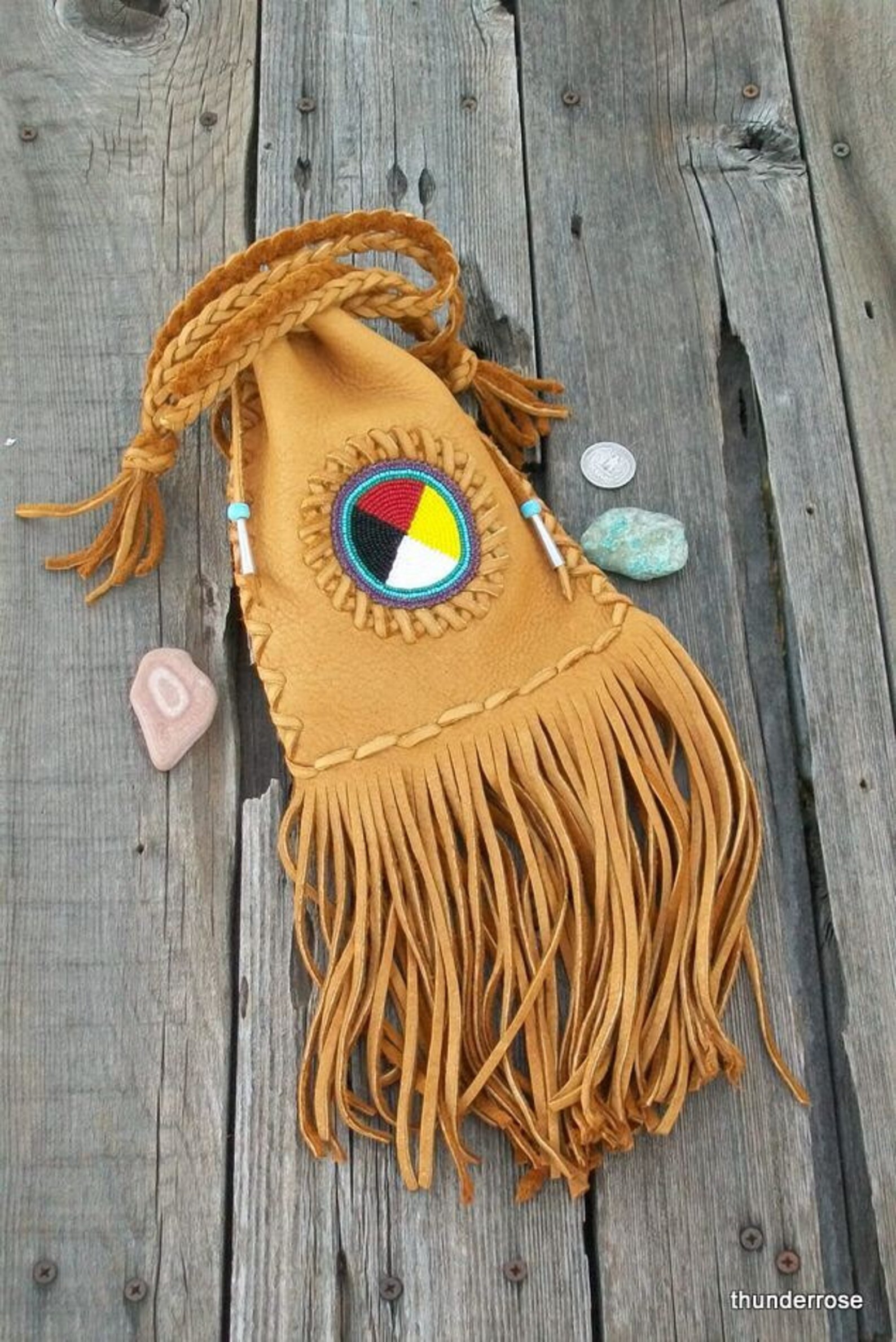 Beaded Medicine Bag Fringed Cedar Bag Beaded Leather Bag - Etsy