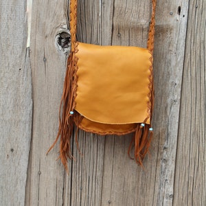 Handmade crossbody shoulder bag with fringe, Man bag , Possibles bag with fringe