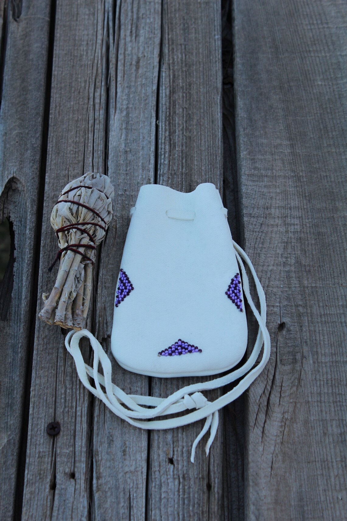 Beaded Medicine Bag Purple Beadwork Bag Amulet Bag Necklace Etsy