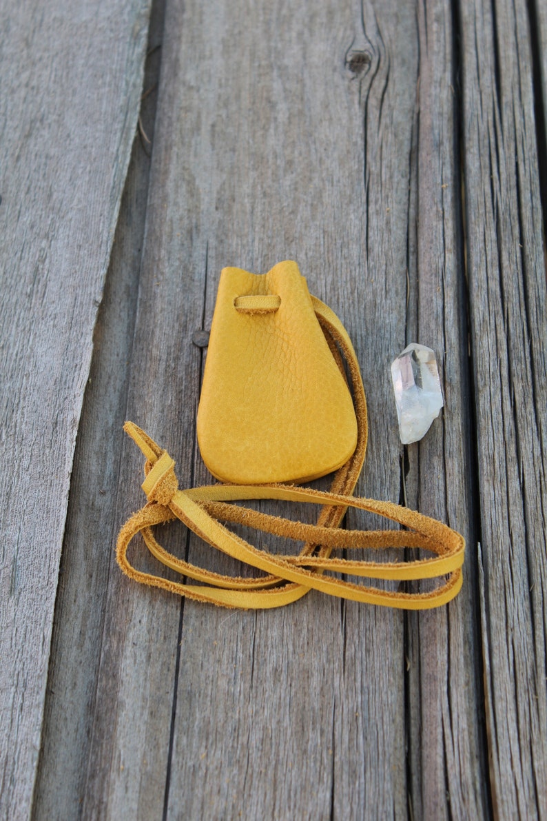 A leather medicine pouch for your amulets and crystals, Medicine bag, Crystal bag, Leather necklace bag, Leather neck pouch, Amulet bag image 4