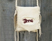 Leather crossbody bag with beaded horse ,  Buckskin medicine bag ,  Leather crossbody phone bag