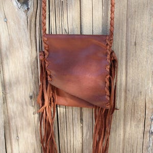 Fringed Leather Crossbody Phone Bag, Rust Color 画像 2