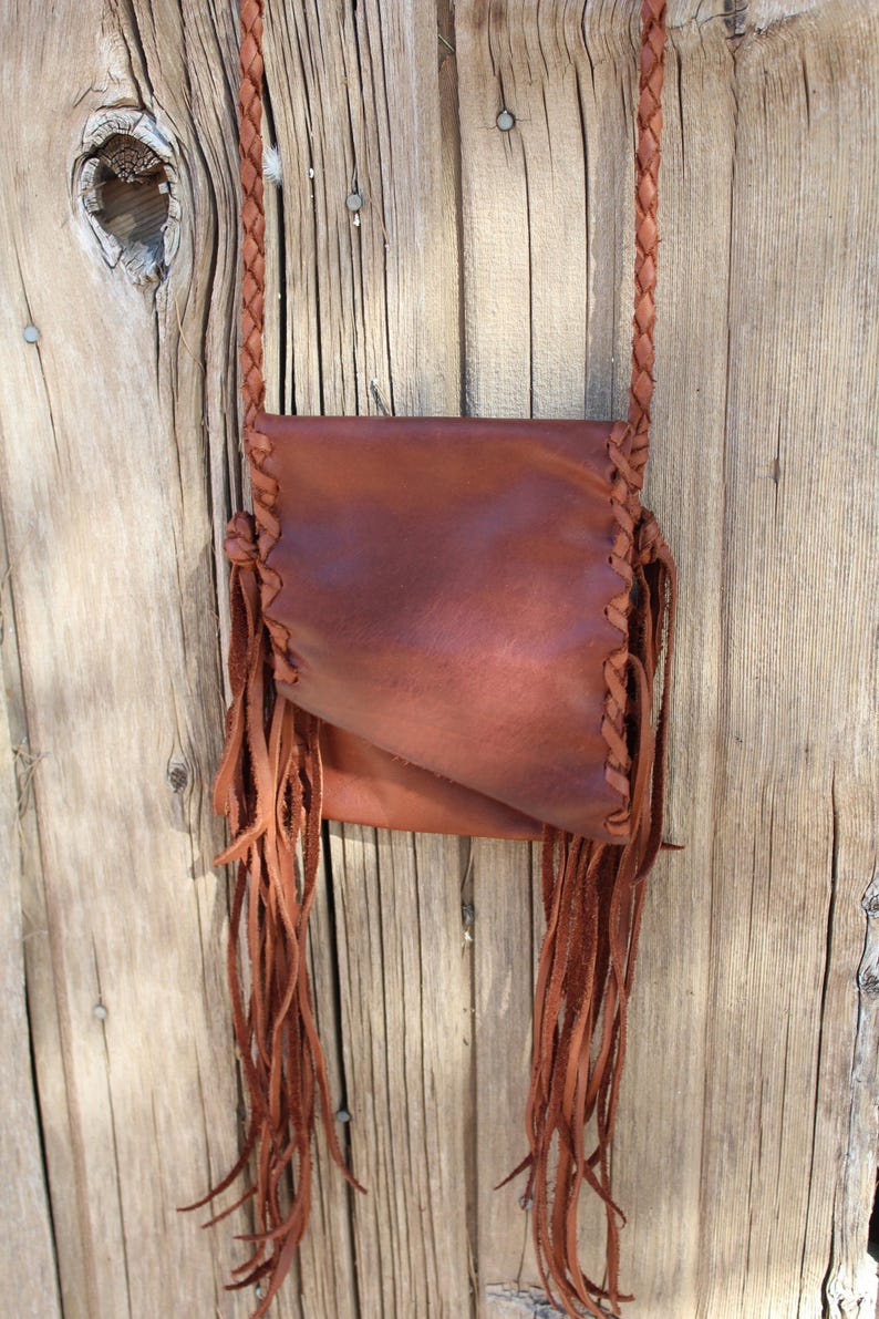 Fringed Leather Crossbody Phone Bag, Rust Color 画像 2