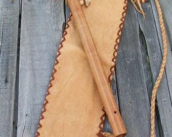 Fringed leather flute bag , Leather pipe bag