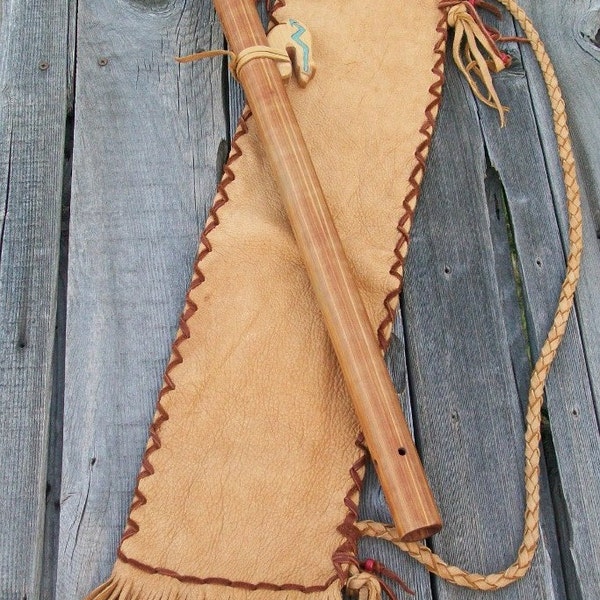 Fringed leather flute bag , Leather pipe bag