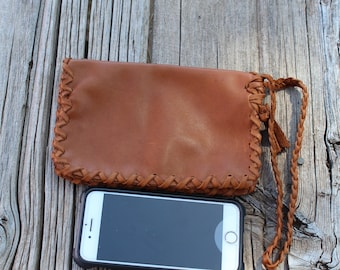 Leather wallet, leather phone bag, 3 pocket bag, wrist phone bag, rust leather handbag, soft leather wallet