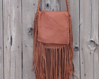 Leather possibles bag , Fringed leather handbag, leather handbag