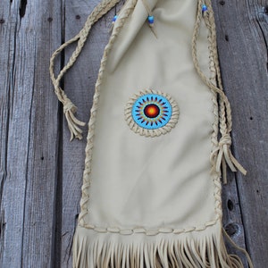 Beaded chanupa bag , Leather pipe bag , Fringed leather pipe bag image 5