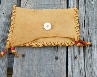 Soft leather clutch ,   mountain man bag , medicine bag , phone case