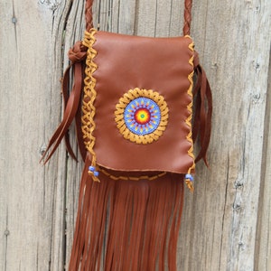 Beaded leather handbag