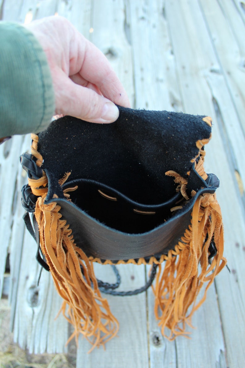 Fringed leather handbag, beaded bear paw, bear paw handbag, leather handbag, small size handbag, phone bag image 6