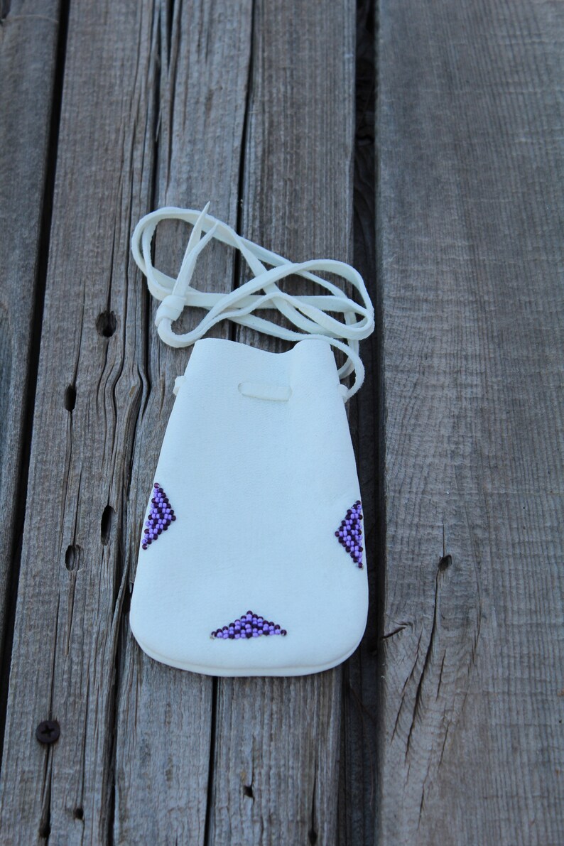 Beaded Medicine Bag Purple Beadwork Bag Amulet Bag Necklace Etsy