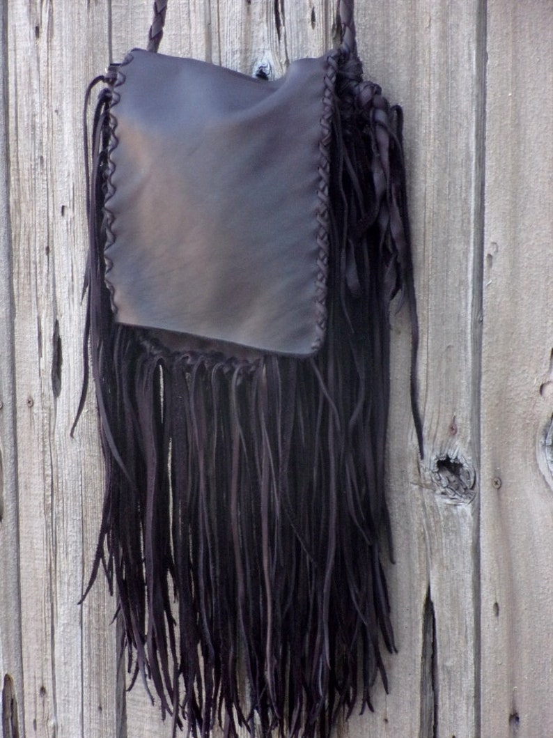 Rustic boho handbag , Fringed leather purse , Crossbody shoulder bag image 3