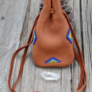 Beaded medicine bag, large medicine bag, buckskin leather medicine bag, beaded deerskin pouch image 5