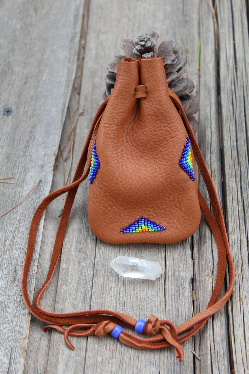 Beaded medicine bag, large medicine bag, buckskin leather medicine bag, beaded deerskin pouch image 5