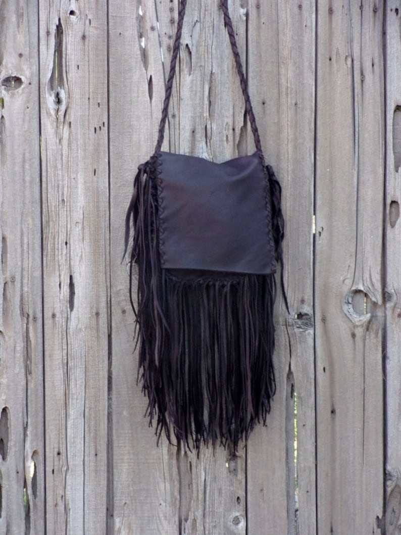 Rustic boho handbag , Fringed leather purse , Crossbody shoulder bag image 1